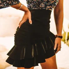 Необычные бархатные женские мини-юбки с оборками, черная короткая юбка с высокой талией и складками, Женская Осенняя коллекция, Весенняя Новая Элегантная Женская юбка