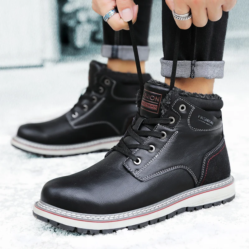 

Men Boots Super Warm Winter Boots Waterproof Rubber Plush Outdoor Work Snow Boot England Retro Ankle Boots Men Winter Shoes 46