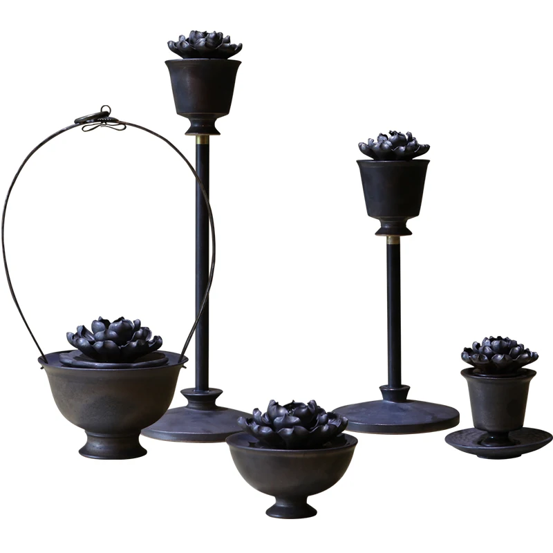 Lotus Decoration Candle Holder Stand Mold Vintage Metal Pillar Candle