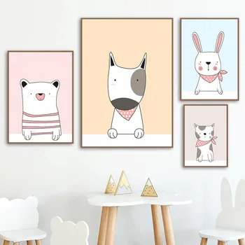 

Nordic Style Prints Modular Pictures Wall Art Adorable Animals And Upper Body Cartoon Canvas Painting Poster Children Home Decor