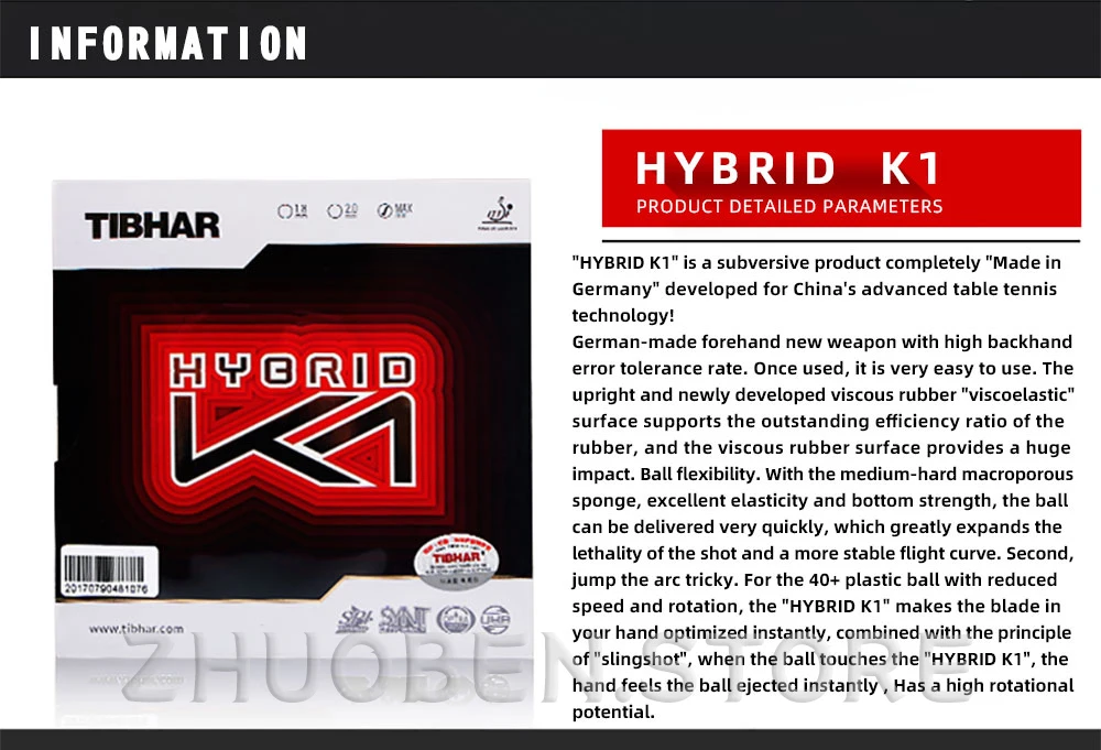 Description Picture 3 of itemTIBHAR HYBRID K1 / K1 PLUS / K2 / K1 PRO Sticky Forehand Offensive Pimples In Table Tennis Rubber Ping Pong Sponge Original