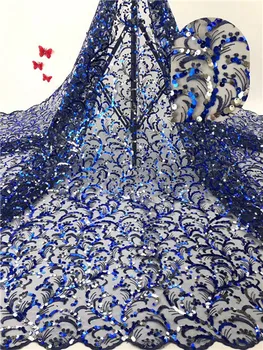

2019 New Designs African Lace Fabric High Quality nigeria lace fabric French Embroidered Tulle Lace Fabric With Sequins