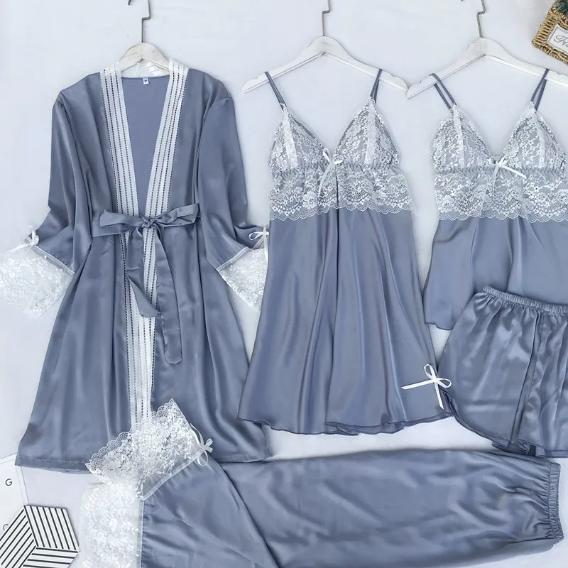 5 шт. пижамы для женщин весна и лето повседневный сексуальный кружевной халат