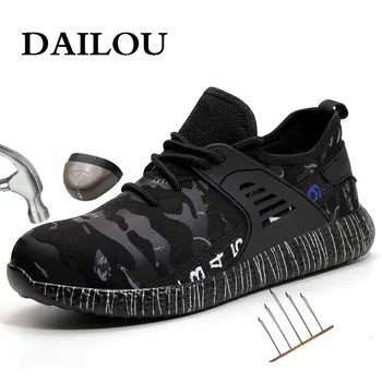 

DAILOU Men Safety Work Shoes Boots Male Construction Work Shoes Steel Toe Indestructible Safety Work Boots Sneakers