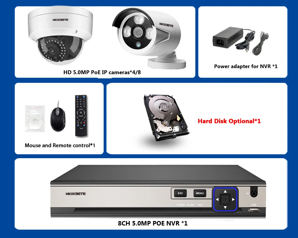 24 инфракрасных светодиода 5.0MP POE NVR 8CH AI комплект безопасности IP камера CCTV Система комната/уличная купольная камера комплект видеонаблюдения
