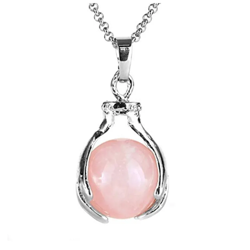 Trendy Silver Plated Hand Shape Rose Pink Quartz Pendant Link Chain Necklace Opalite Opal Jewelry | Украшения и аксессуары