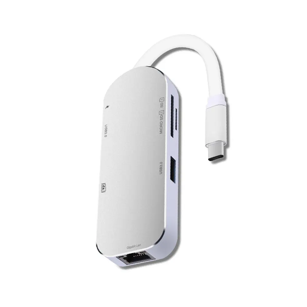 Серебристый YSTC0206 тип-c к HDMI 4K+ RJ45 Gigabit LAN+ 3.0HUB+ безопасный цифровой/T-Flash кардридер+ зарядный концентратор 7 портов - Цвет: Серебристый
