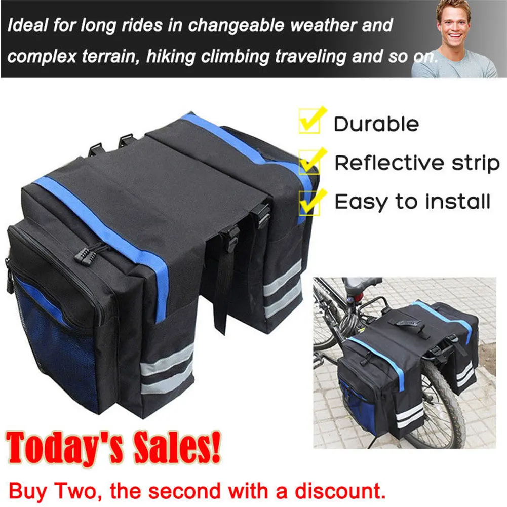 Excellent Carry Luggage Double Pannier Mountain Bicycle Multi Pocket Reflective Strip Durable Portable Trunk Bag Mesh Practical Rear Seat 3