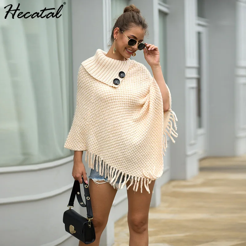 

Heeatal Womens Loose Poncho Solid Color Fringed Cloak Shawl Pullover Sweater Women Winter Sweater Clothes Capa Poncho Dd Tejido