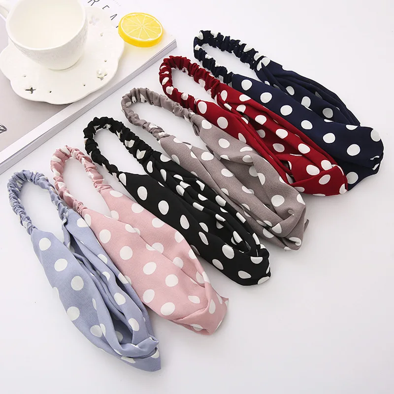 

Spring New Style Hair Band Korean-style Fabric Dotted Cross Wide Headband Ultra-stretch Elastic Hair Bands Face Wash Beam Headsc