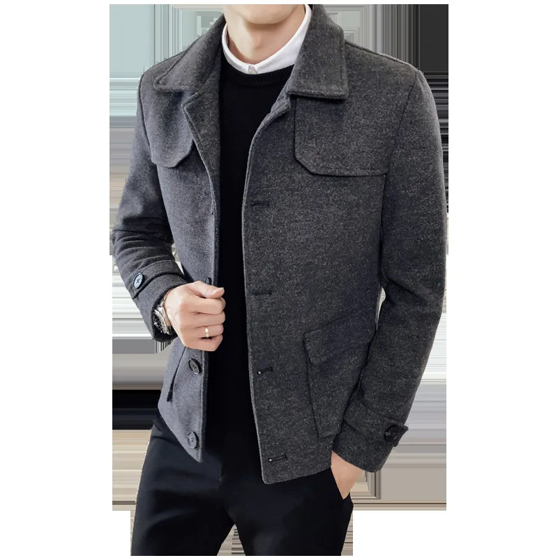Мужское хлопковое пальто осенне-зимняя короткая шерстяная куртка модная ветровка Молодежная индивидуальная модная мужская одежда