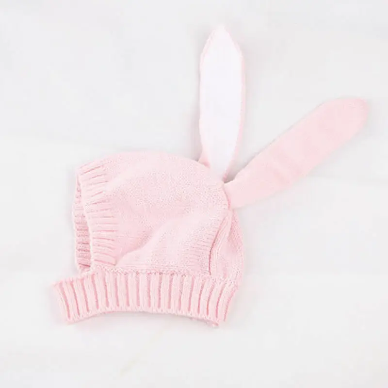 Розовый Кроличьими ушками, пальто с кроличьими ушками на Beanie Hat Baby для маленьких девочек и мальчиков, вязаные теплые вязаные вещи для зимы шапка-ушанка аксессуары - Цвет: Розовый