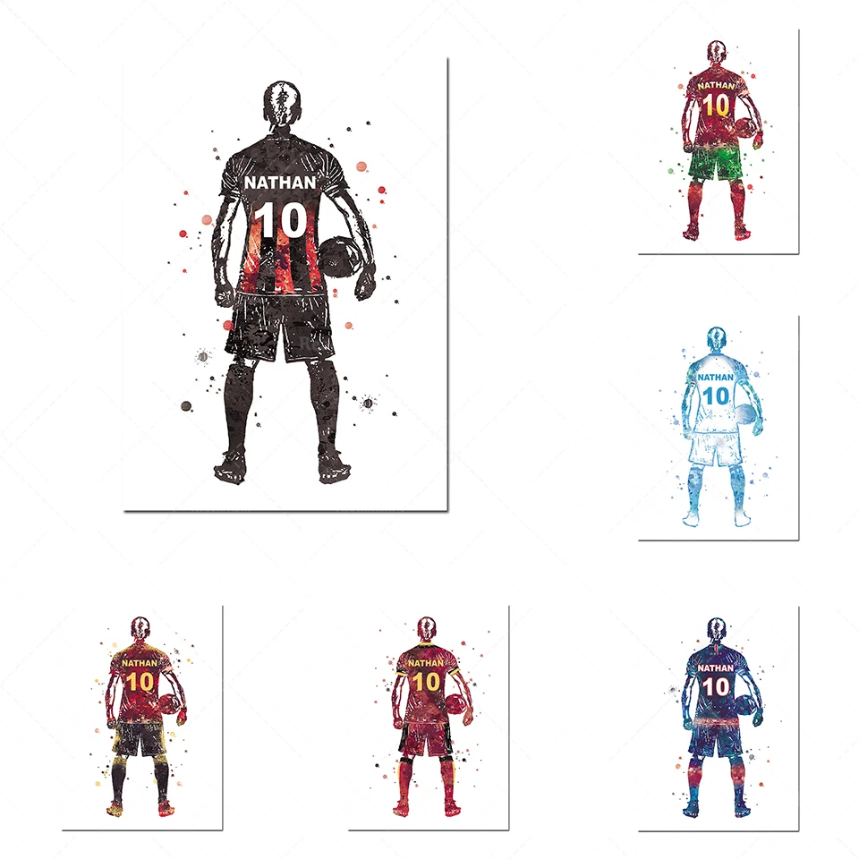 Watercolor football sports star poster prints football player room decoration wall poster