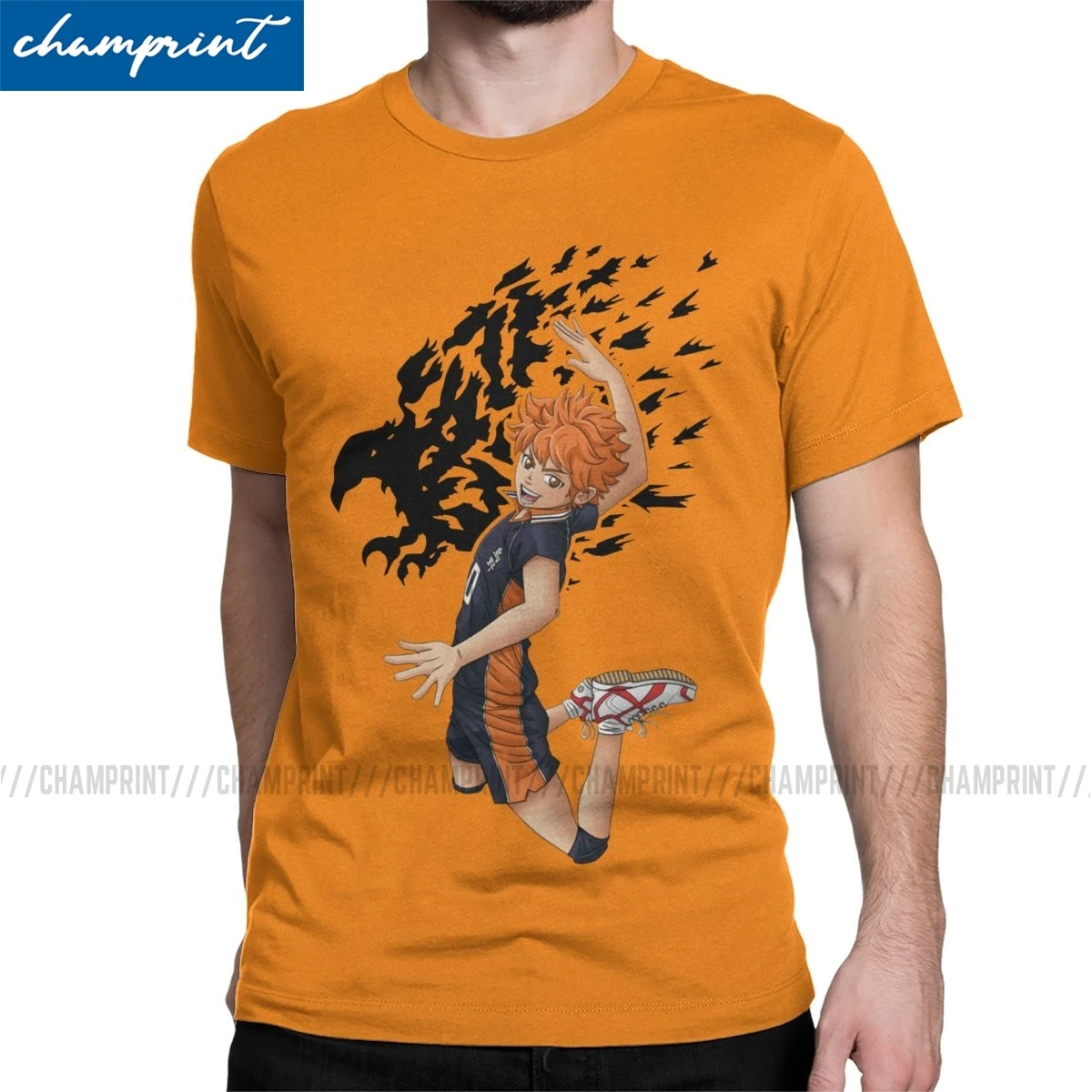 Мужская футболка с короткими рукавами Haikyuu Винтажная из чистого хлопка круглым