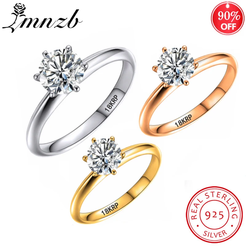 

LMNZB Have 18K RGP Stamp Pure Solid White/Yellow/Rose Gold Ring Solitaire 2.0ct Lab Diamond Engagement Wedding Rings For Wome
