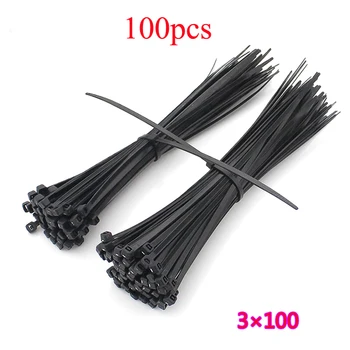 

100PCS High Quality Nylon Cable Ties 3*100mm Self-locking Zip Ties Black Tightening Belt Fastening Parts for DIY RC Boat/Car