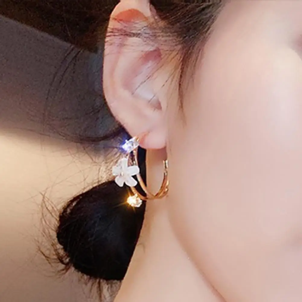 1 Pair Ear Hoops Rhinestone Lightweight Charming Women Sweet Flower Ladies Earrings for Daily Life | Украшения и аксессуары
