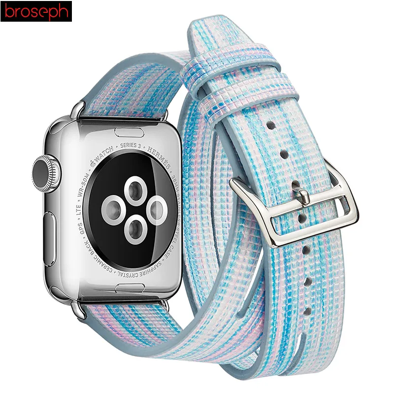 Красочные кожаные ремешки для Apple Watch Series 3 2 1 два круга ремешки для часов наручные браслеты для Iwatch 38 мм 42 мм