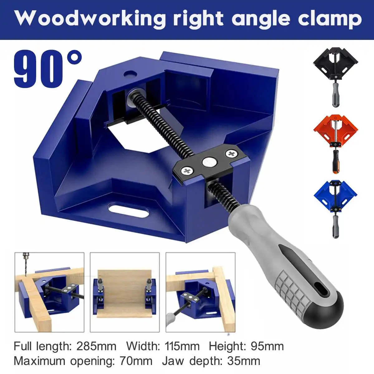 

90 Degree Right Angle Clamp with Handle Aluminum Alloy Fixing Clips Picture Frame Corner Clamp Woodworking Locator Hand Tool