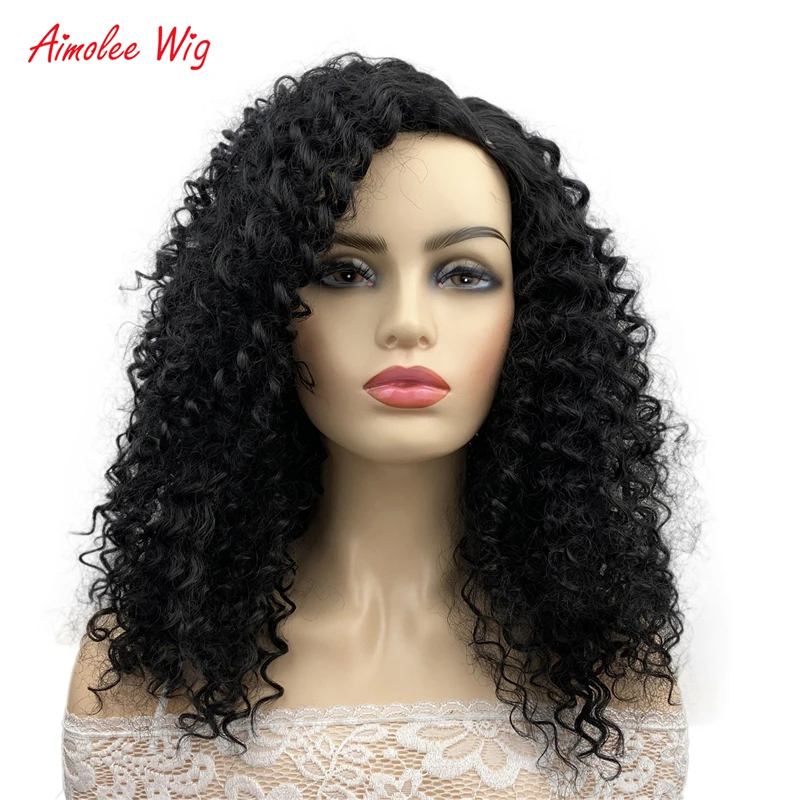 

Aimolee Dark Brown Kinky Curly Long Afro Synthetic Black Women Wigs Asymmetrical Fashion Long Fluffy Hair