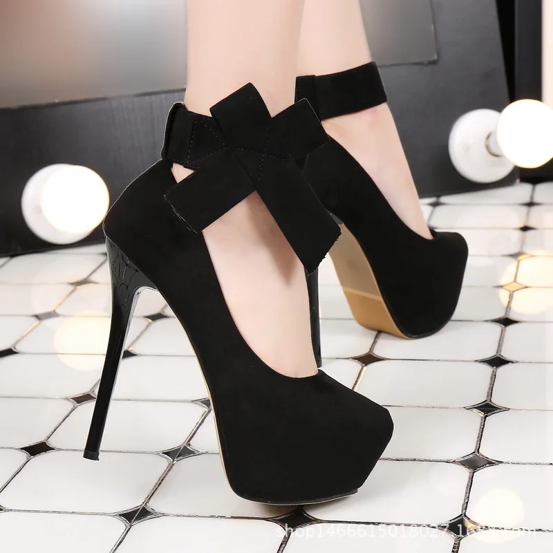 

2019 New Style round-Toe Hate Days High-Heel Waterproof Platform Velvet WOMEN'S Shoes Bow Korean-style Wedding Banquet Date 913-
