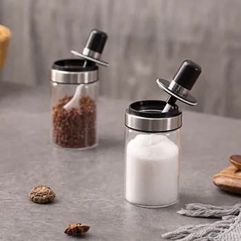 

250ML Glass Seasoning Jar With Spoon Transparent Salt Shaker Kitchen Supplies Pepper Powder Chili Cruet