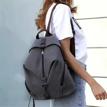 

Women Casual Backpack Vintage Large Capacity Canvas Female Outdoor Pure Color Bag Shoulder School Bag Ladies 14 inch Laptop Bag