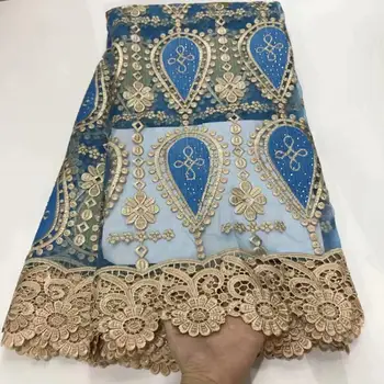 

New arrivel emboidered French Lace fabric with rhinestones 2019 high quality lace fabric with rhinestones for party dress