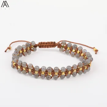 

4mm Round Labradorite Beaded Wrap Rope Knot Bracelet Adjustable Boho Women Natural Stone Vintage Bracelet Jewelry N0292AMAF