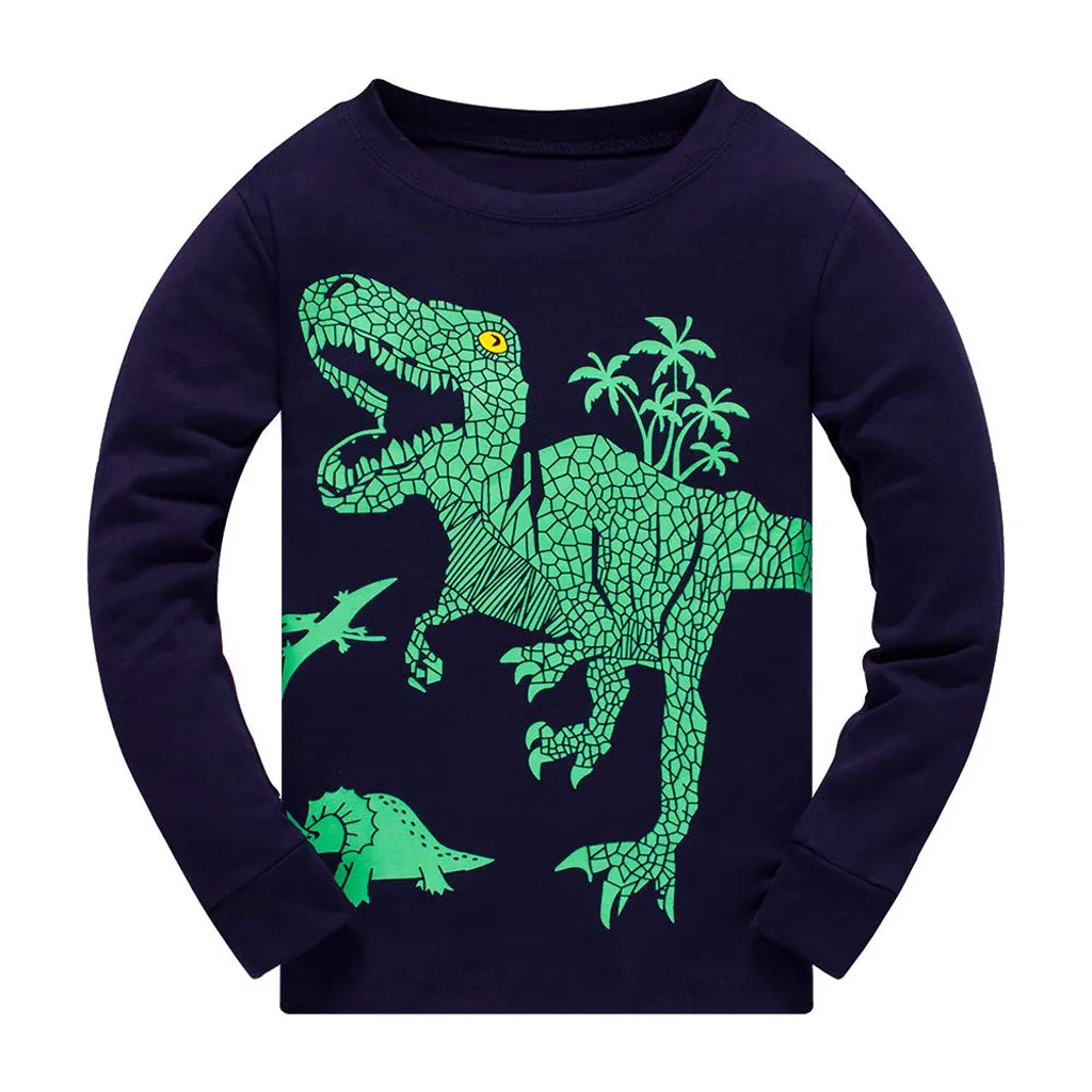 Пижама для мальчиков; детский пижамный комплект; осенний комплект одежды для сна; футболка с динозавром из мультфильма; топ+ штаны; пижамный комплект; Пижама; enfant Gh4