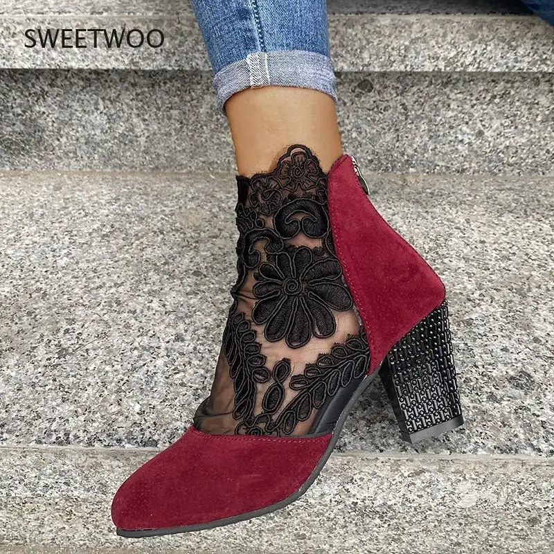 Spring women's mesh leather high heels platform zipper open toe overshoes