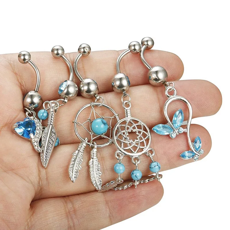 Crystal Navel Nail High Quality Mixed Style Tassel Ring Set 5 Pcs Combination Piercing For Women Gift Body Jewelry Accessories