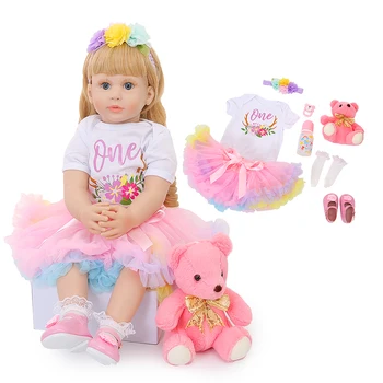 

60cm Reborn Doll Toddler Soft Silicone Viny Limbs 24" Princess Baby Doll Bebe Girl Lovely Birthday Gift With Toy Bear