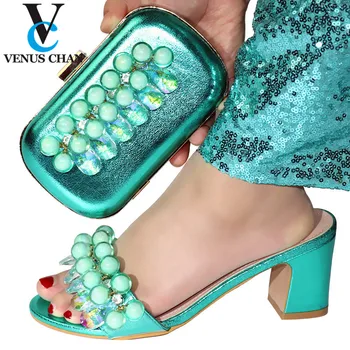 

Green Fashion Italian Shoes with Matching Bags High Quality 2020 Nigerian Women High Heels Wedding Pointed Toe Sandals for Party