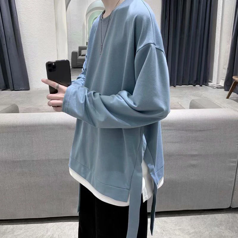 

Футболка мужская с имитацией двух длинных рукавов, свободная Модная брендовая одежда оверсайз в стиле Харадзюку, уличная японская одежда, л...