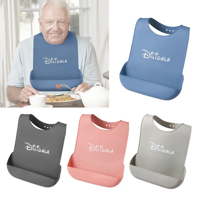 Silicone Adult Bib with Pocket Waterproof Mealtime Protector Adult Disability Cloth Protector Washable Elderly People Meal Bibs 1