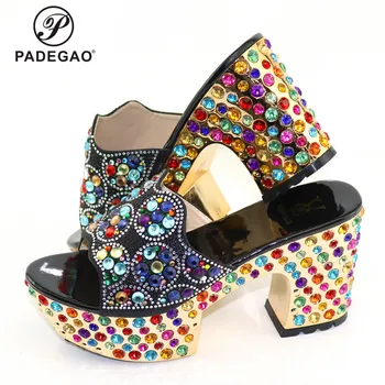 

Hot Selling Nigerian Design African Women Shoes Without Bag Set African Ladies Comfortable Heels in Black