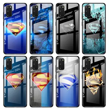 

Tempered Glass Phone Case for Samsung Galaxy S20 Ultra S10 S20 Plus 5G S10E S9 S8 Plus Cover Shell Marvel superman Logo