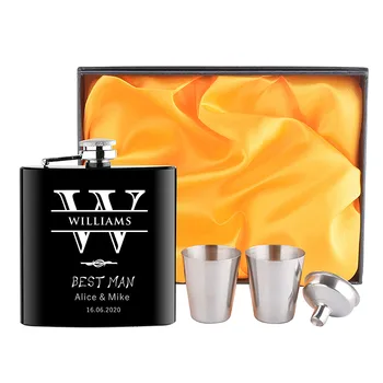

Set of Engraved Stainless Steel Flask Wedding Gift Father's Day Birthday Thanks Giving Day Groomsman Valentine's Day