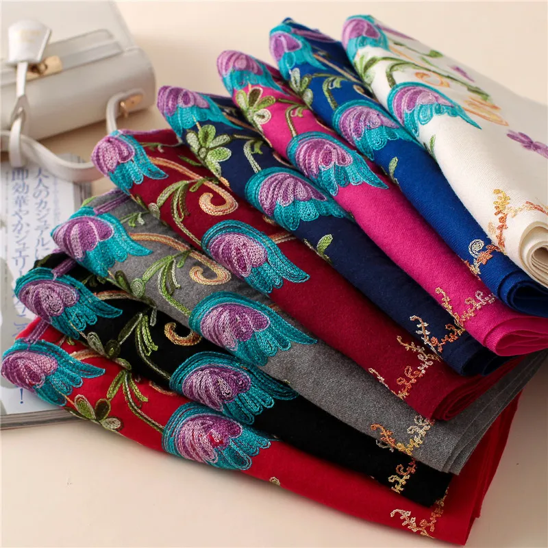 Kopen 2019 Designer Kwaliteit Borduurwerk Kasjmier Sjaals Vintage Winter Vrouwen Sjaal Lange Grootte Sjaals En Wraps Lady Soft Warmer Foulard