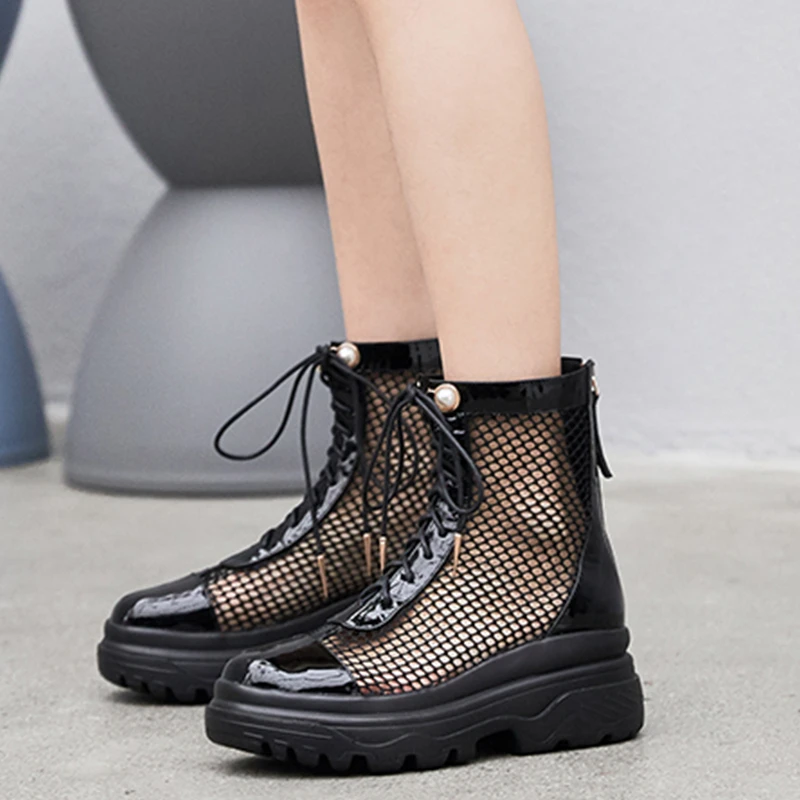 

2019 Large Size 33-42 Luxury Genuine Leather Women Summer Mesh Boots Summer Sandals Wedges Dad Platform Shoes Woman