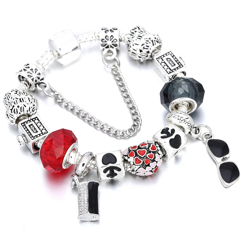 Beads Charm Bracelets For Women With Siver Color Chain Bracelets As Couple Christmas Jeweley Pulseira Gift Fashion FOREVER LOVE Bracelet Jewelry