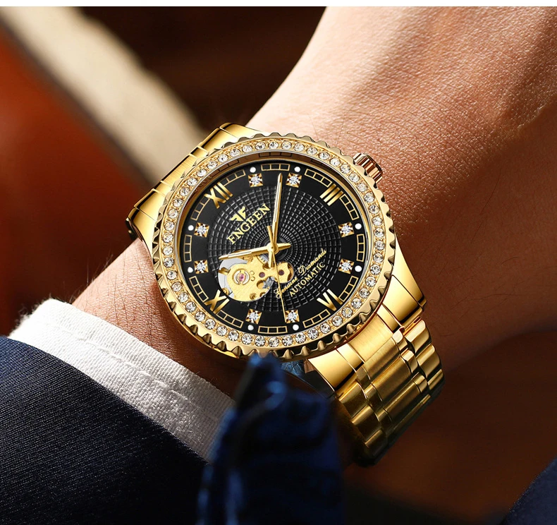 Fngeen, мужские часы, автоматические, механические, водонепроницаемые, с автоматическим заводом, Лидирующий бренд, роскошные, золотые, мужские наручные часы, Relogio Masculino