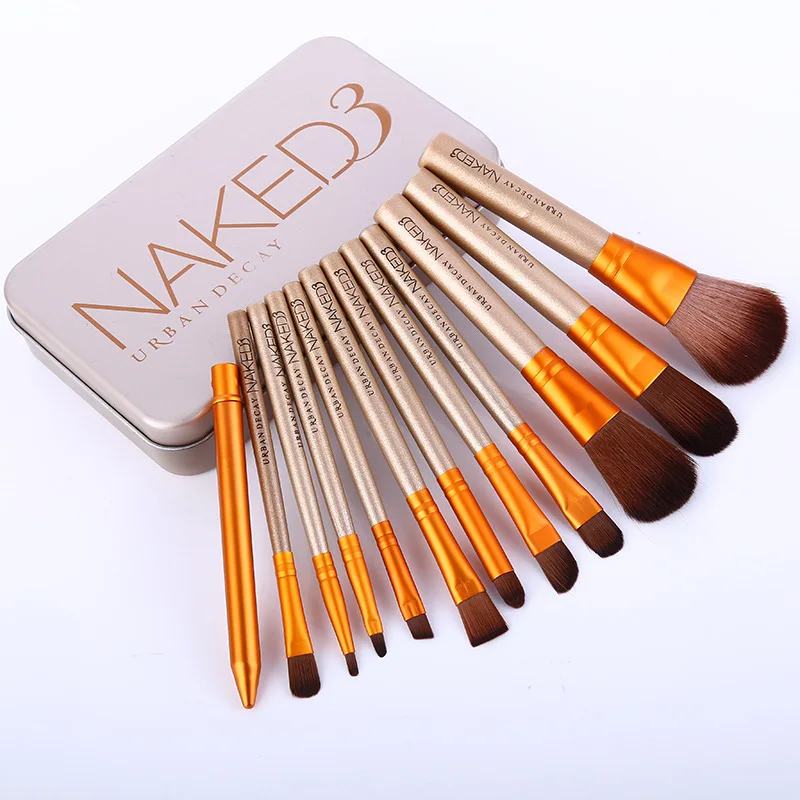 

Naked 12 Makeup Brush Set Hot Selling NK3 Gold Portable Iron Box Makeup Brush