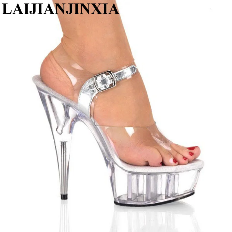 

LAIJIANJINXIA Sandals Women Platform Model T stage Shows Sexy High-heeled Shoes Transparent Waterproof Sandals Large-size 34-46