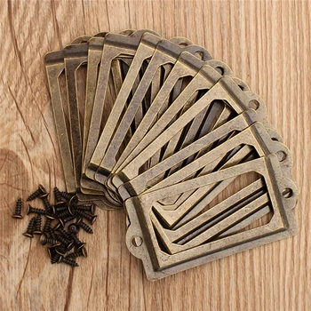 

12 PCS Metal Label Pull Frame Handle Antique Brass File Business Card Holder Photo Frame Home Decoration