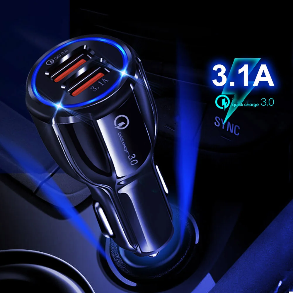 Mini Dual USB Car Charger Quick Charge 3.0 4.0 Phone Charger For iPhone Samsung Xiaomi mi8 QC3.0 Fast Charging charger in car (2)