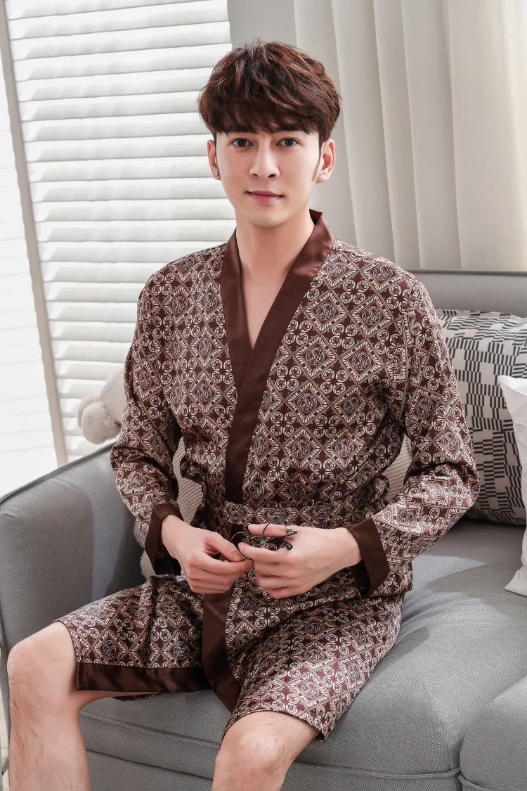 Rayon Sleepwear Summer New Robe Print Floral Nightwear Casual Home Clothes Men Kimono Bathrobe Gown Negligee Pajamas One Size