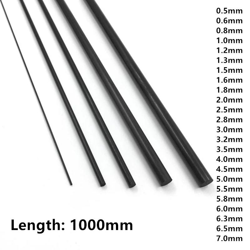 4/6pcs Solid Carbon Fiber Fibre Rods Ø1/ 2/ 3/ 4/ 5/ 6/ 7/ 8mm X 500mm Length 