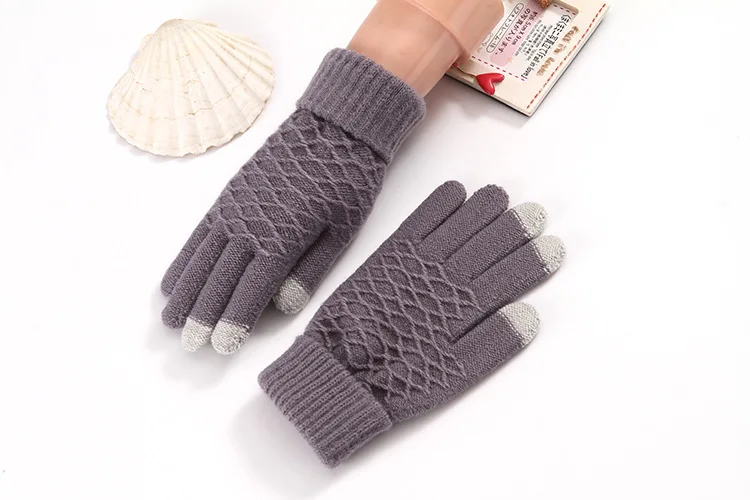 Зимние перчатки для сенсорного экрана для женщин и мужчин теплые эластичные вязаные варежки Имитация шерсти полный палец Guantes женский крючком Luvas утолщаются